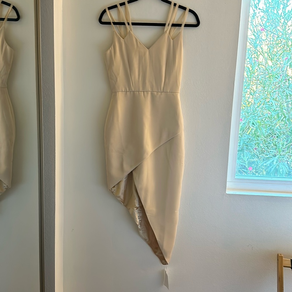 Beige V Label London asymmetrical dress